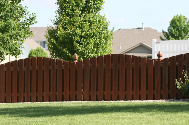 AmeriFence Corporation Wichita - Wood Fencing, 1002 4' overscallop picket stained